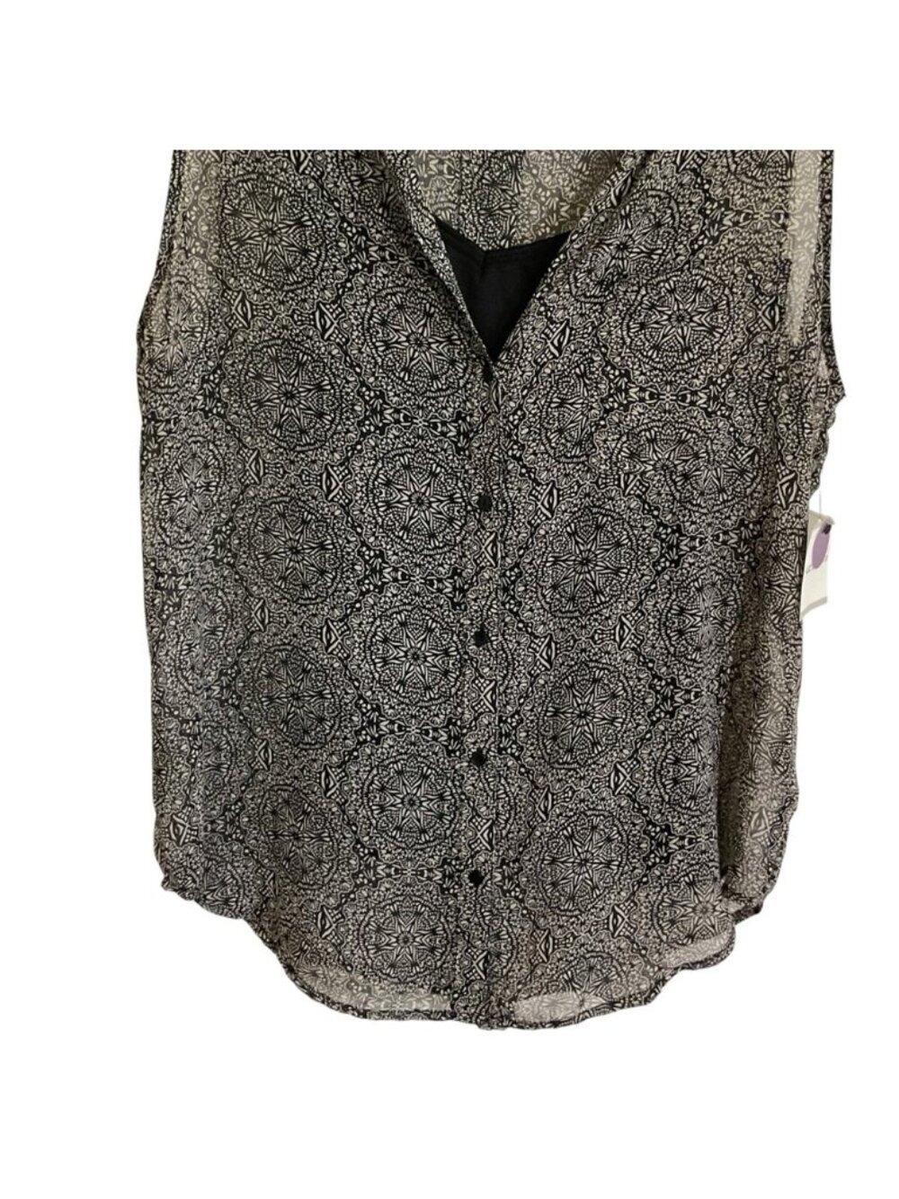 black & white Semi-sheer Top with black camisole - Picture 7 of 9